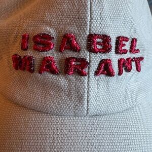 Isabel Marant Tyron Cap Cream Baseball Hat Red Raised Logo Size 59